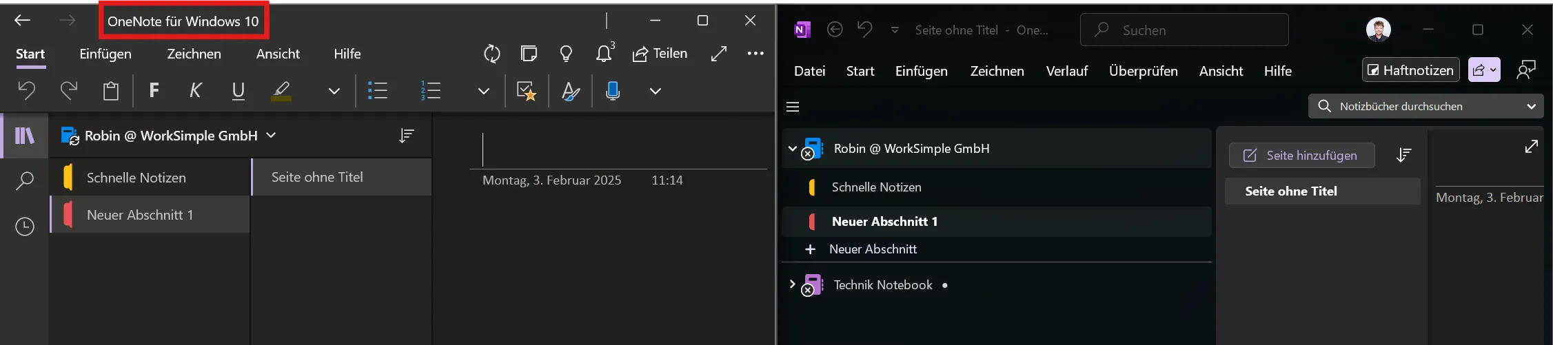 Vergleich zwischen OneNote für Windows 10 und OneNote für M365